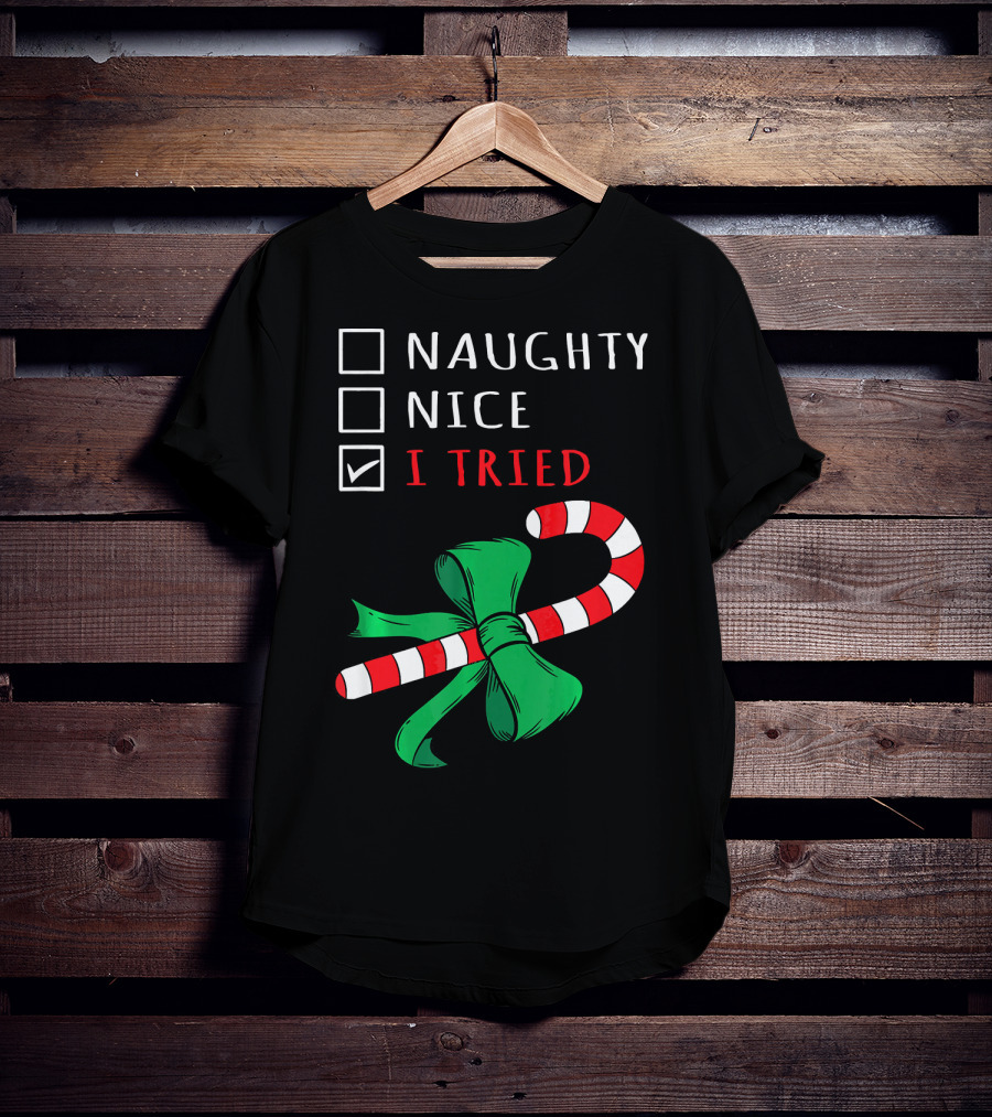 Naughty Nice I Tried Candy Cane Bow T-Shirt