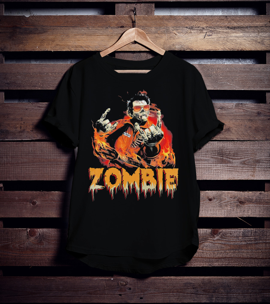 Zombie Metal Living Dead Rock On Fire T-Shirt