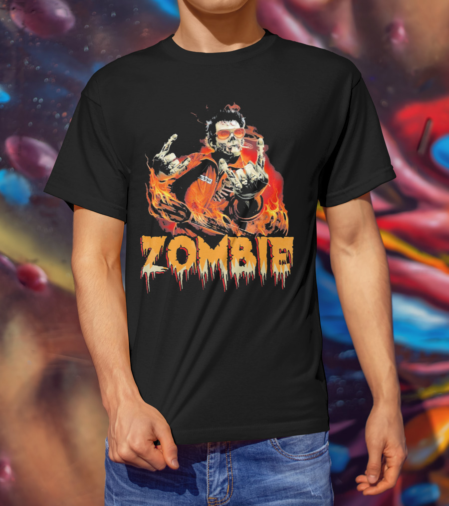 Zombie Metal Living Dead Rock On Fire T-Shirt
