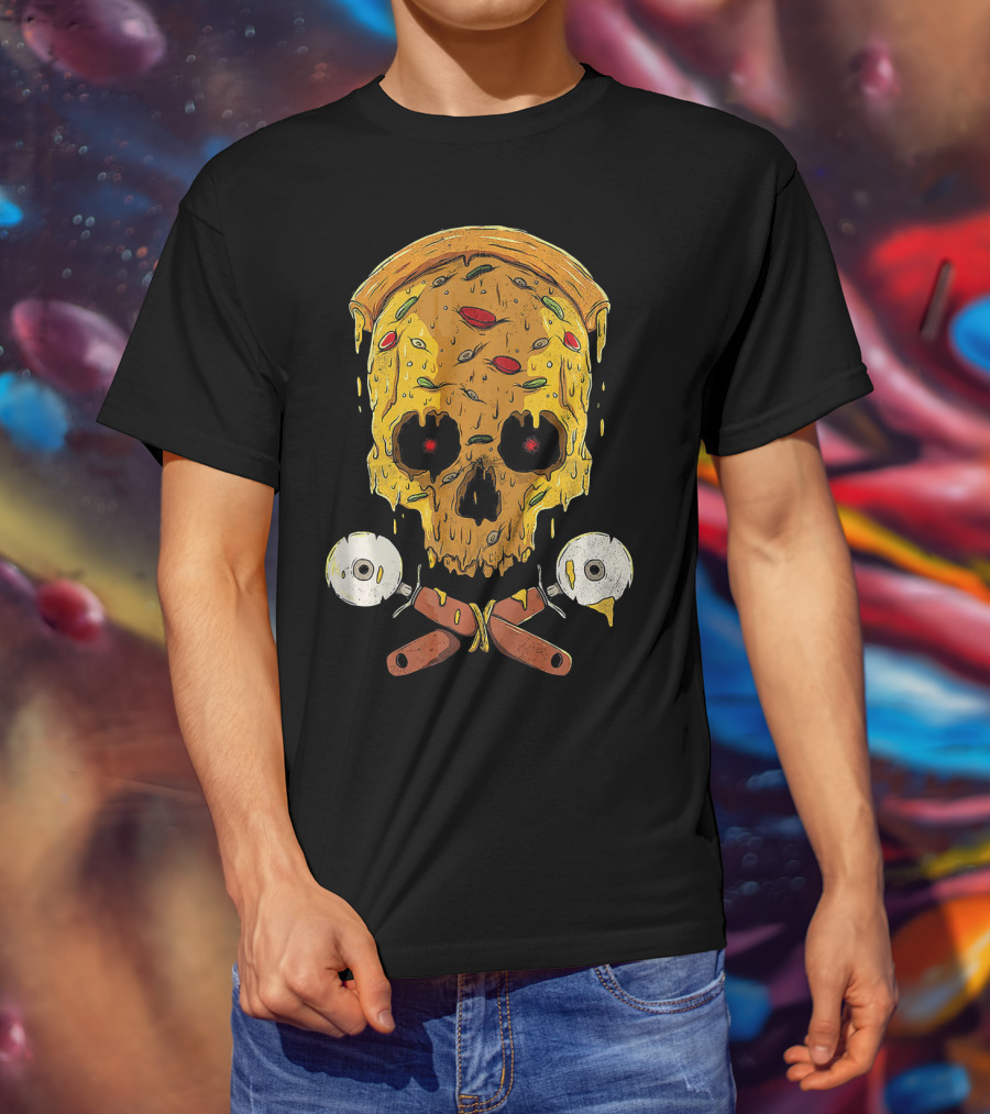 Pizza Cutter Skull Funny Halloween Costume Melting Slice T-Shirt