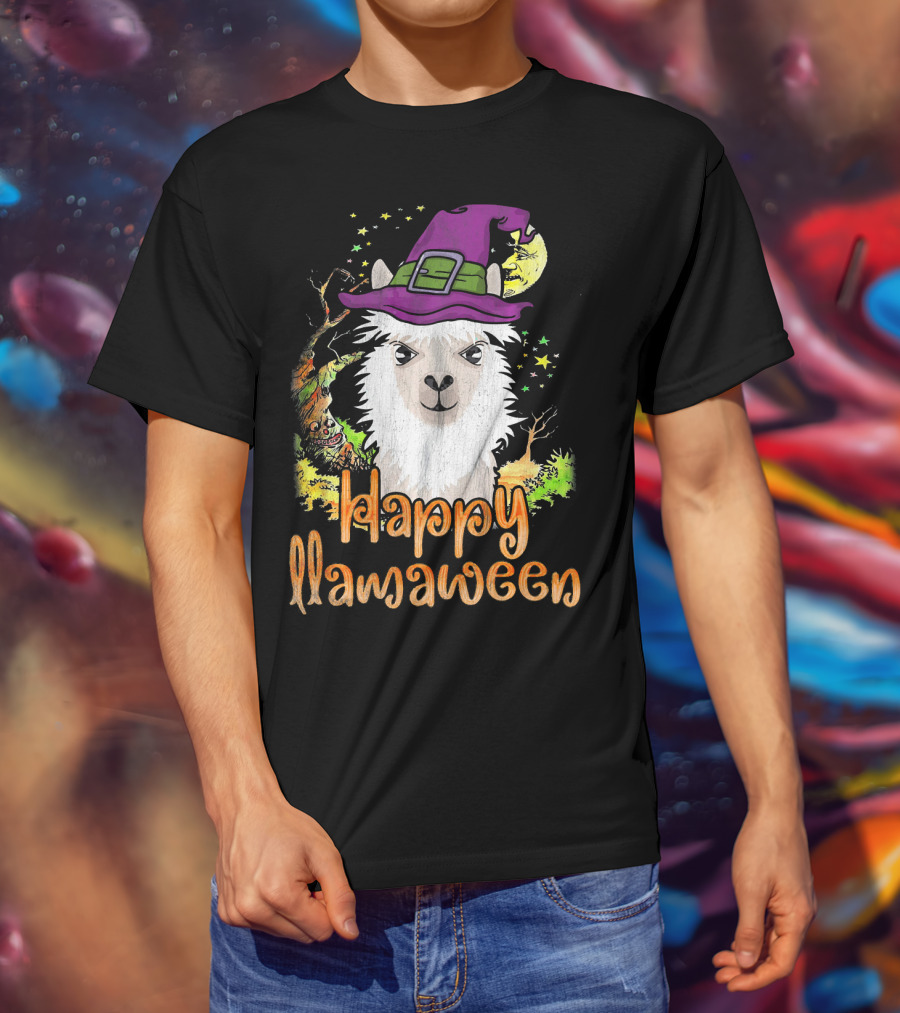 Happy Llamaween Cool Witch Llama T-Shirt