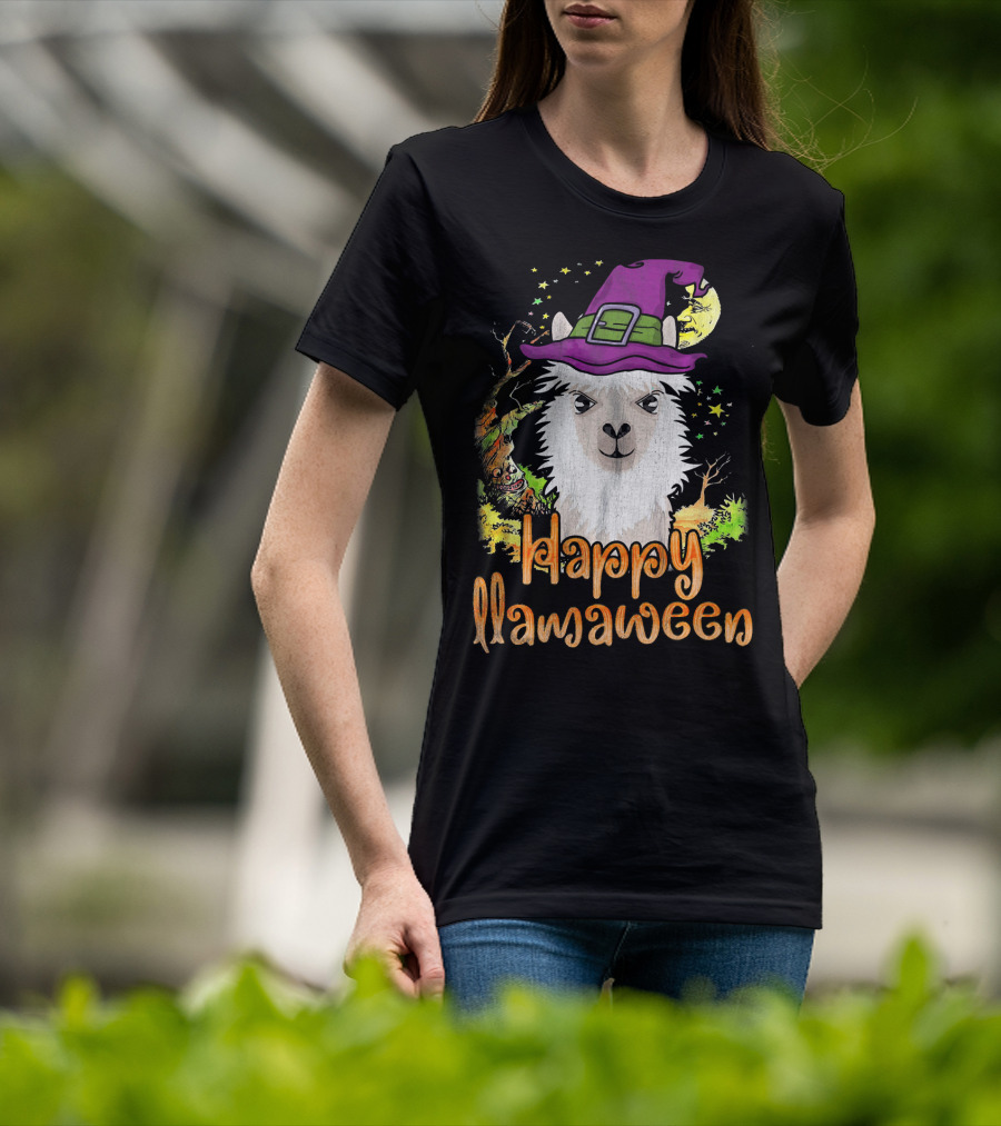 Happy Llamaween Cool Witch Llama T-Shirt