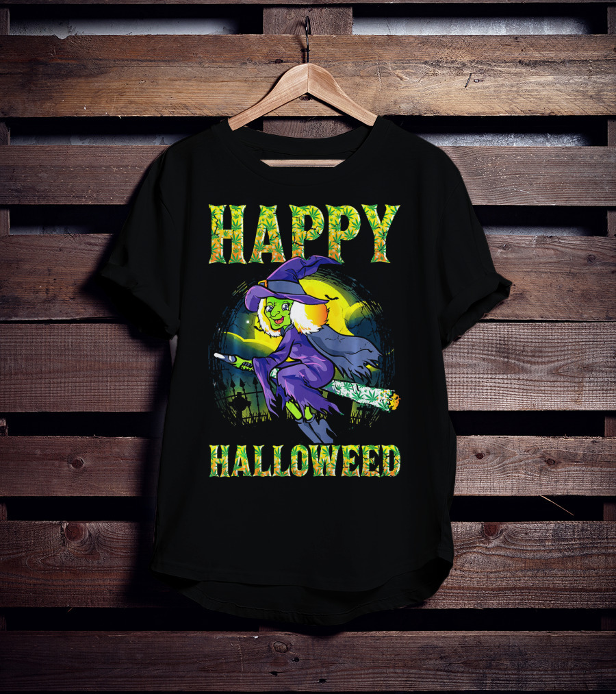 Happy Halloweed Witch Halloween Marijuan T-Shirt