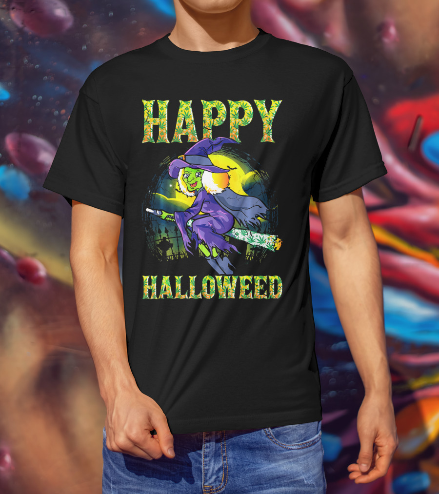 Happy Halloweed Witch Halloween Marijuan T-Shirt