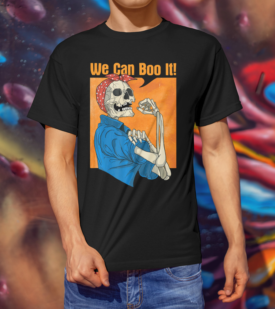 Funny Halloween Vintage Skeleton Rosie The Riveter We Can Boo It T-Shirt