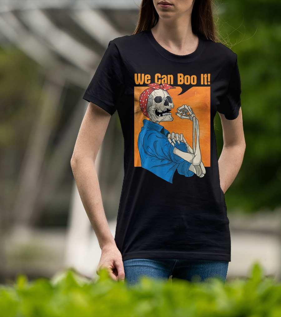 Funny Halloween Vintage Skeleton Rosie The Riveter We Can Boo It T-Shirt