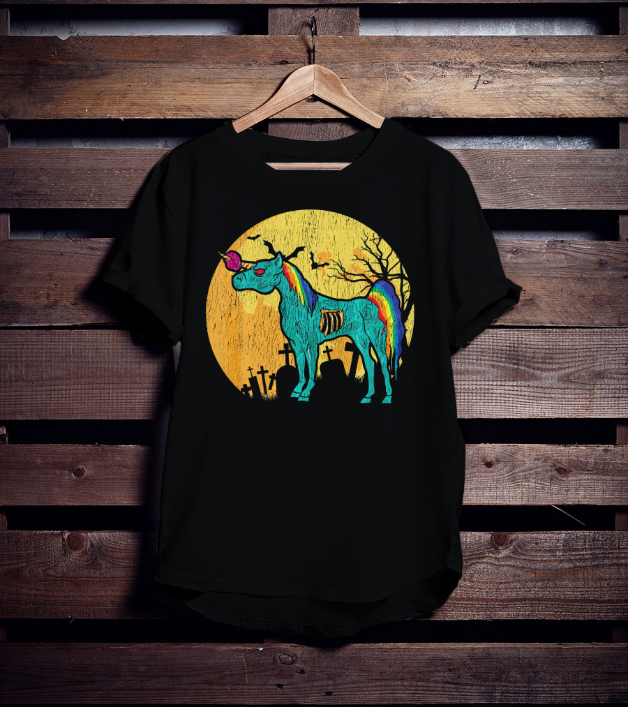 Zombie Unicorn Zombicorn Graveyard Night T-Shirt
