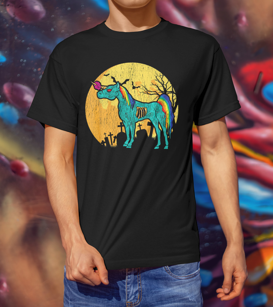 Zombie Unicorn Zombicorn Graveyard Night T-Shirt