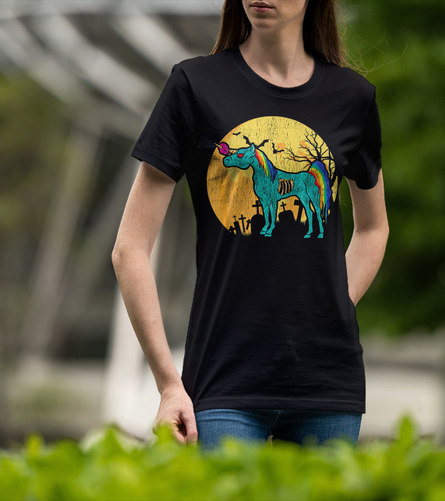 Zombie Unicorn Zombicorn Graveyard Night T-Shirt