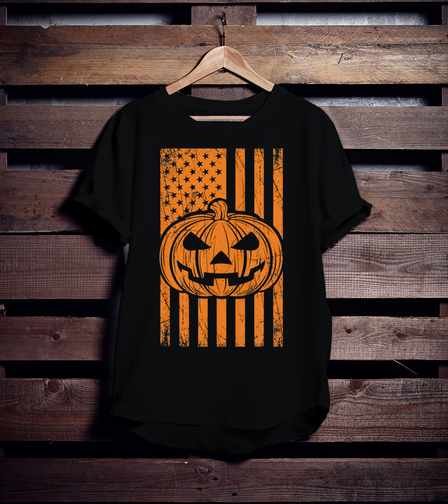 American Flag Grunge Pumpkin Halloween Las T-Shirt