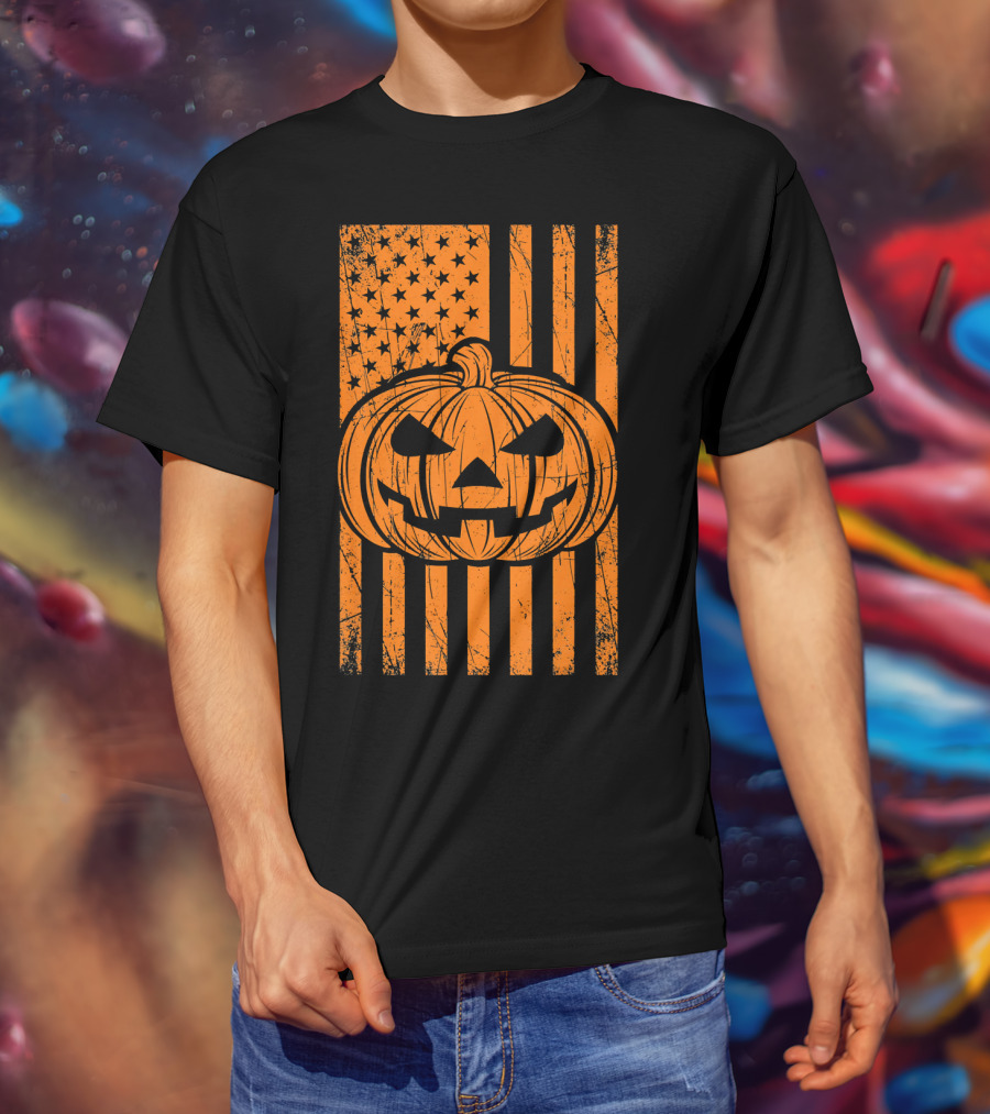 American Flag Grunge Pumpkin Halloween Las T-Shirt