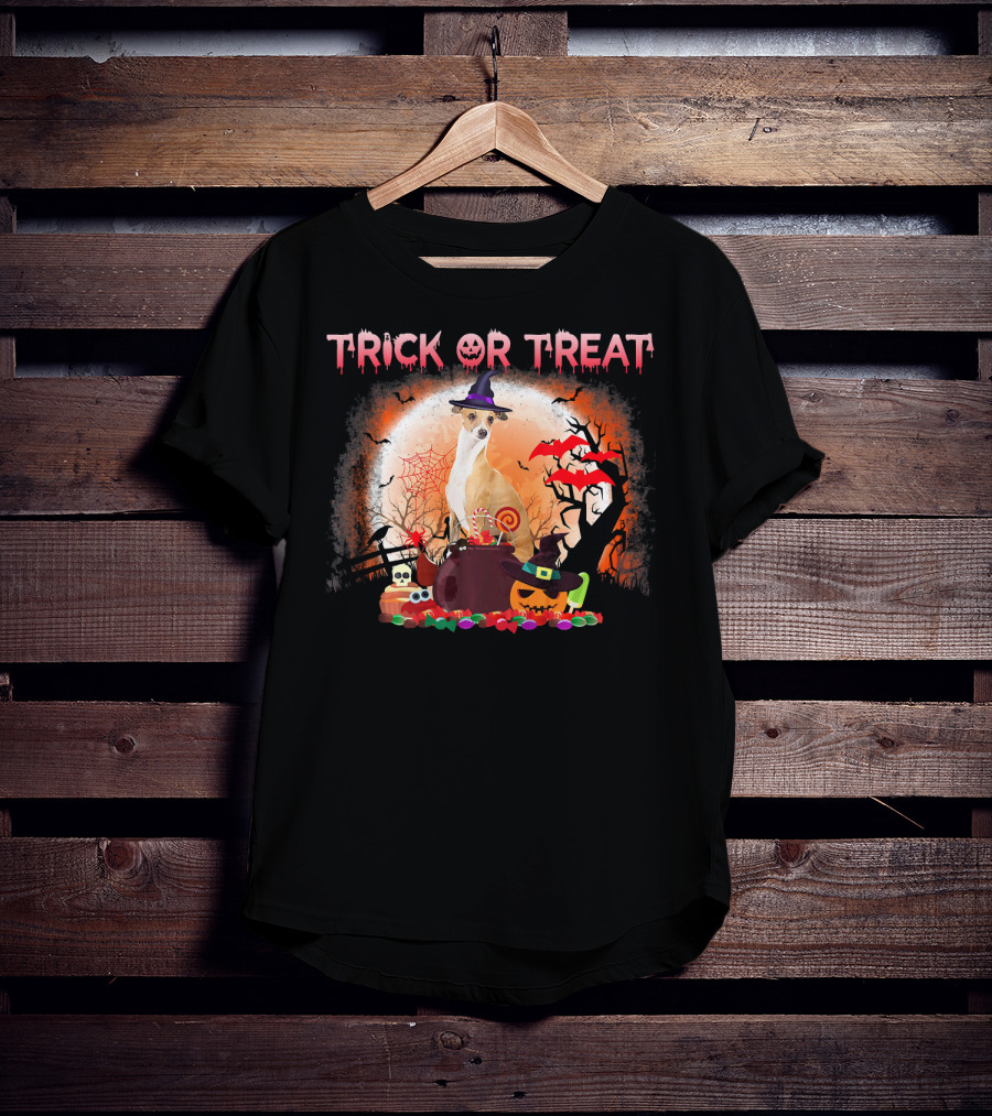 Trick Or Treat Italian Greyhound Halloween Magic Moonlit Scene T-Shirt