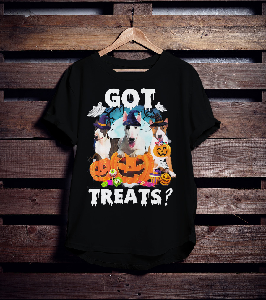 Got Treats Bull Terrier Halloween Ghosts Pumpkins T-Shirt