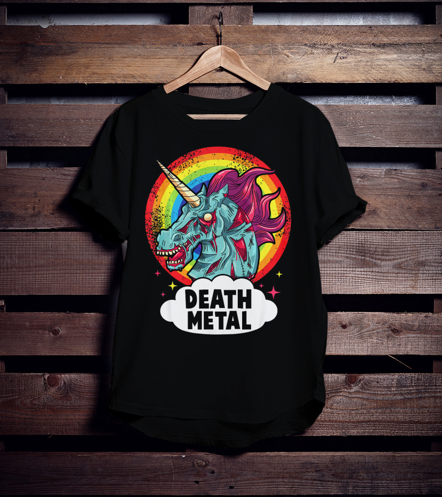 Death Metal Unicorn Rainbow Rocker Emo T-Shirt