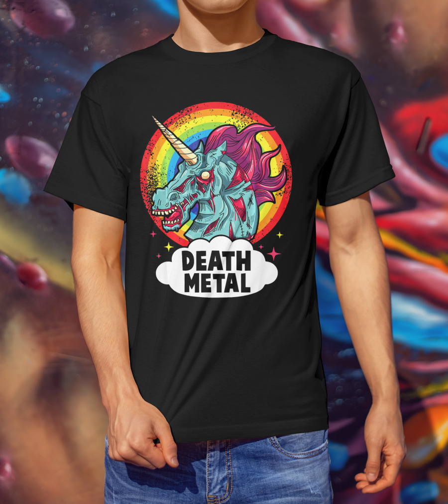 Death Metal Unicorn Rainbow Rocker Emo T-Shirt