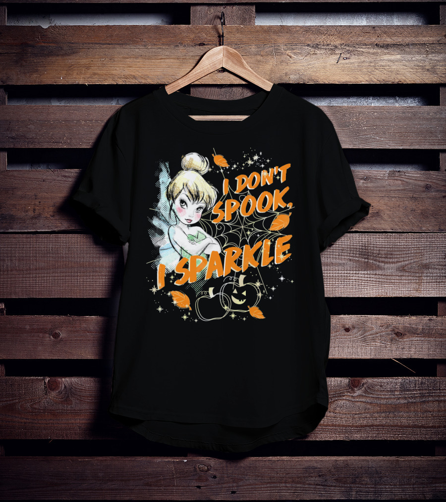 Disney Peter Pan Tinkerbell I Don't Spook I Sparkle Halloween Pumpkin Leaves T-Shirt