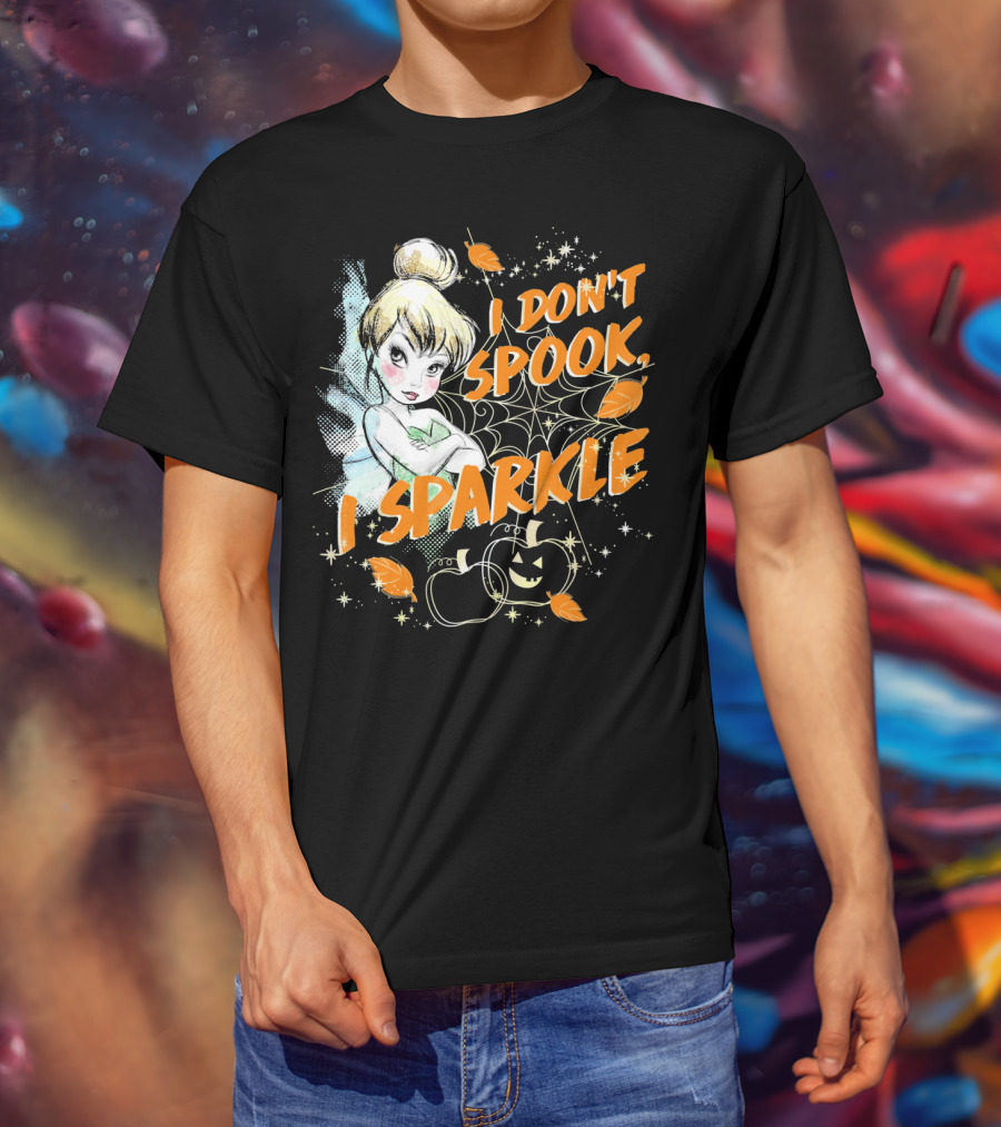 Disney Peter Pan Tinkerbell I Don't Spook I Sparkle Halloween Pumpkin Leaves T-Shirt