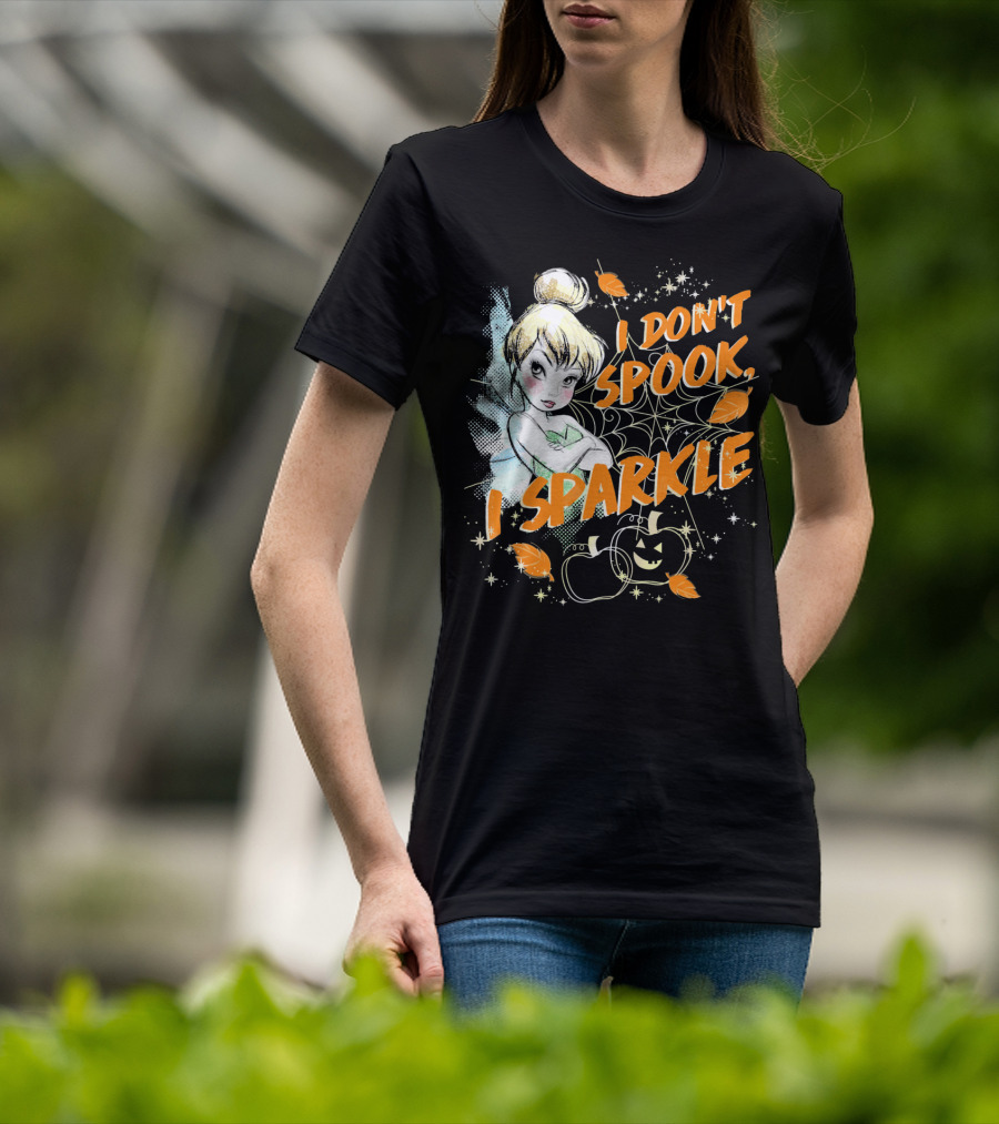 Disney Peter Pan Tinkerbell I Don't Spook I Sparkle Halloween Pumpkin Leaves T-Shirt
