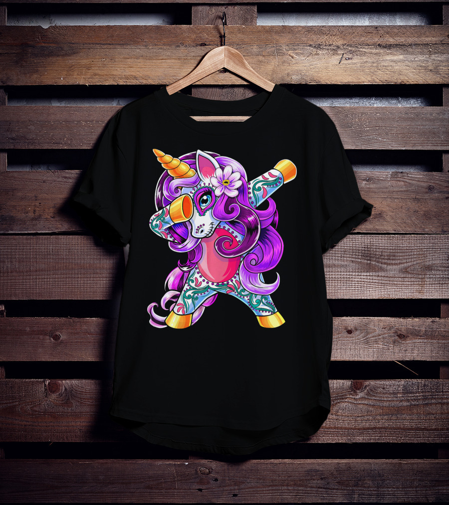 Dabbing Unicorn Day Of The Dead Sugar Skull T-Shirt