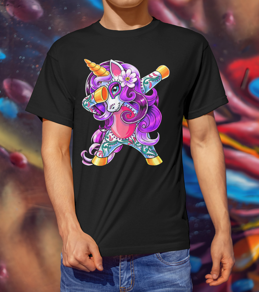 Dabbing Unicorn Day Of The Dead Sugar Skull T-Shirt