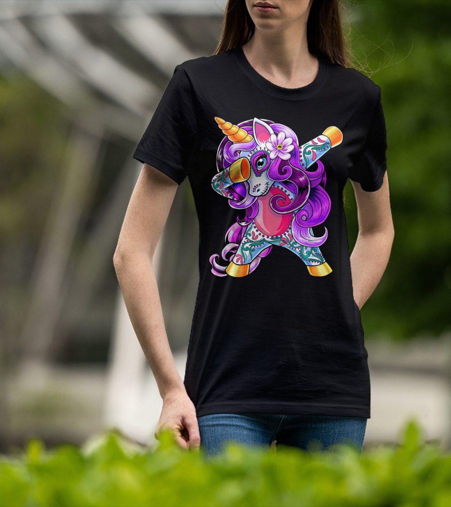 Dabbing Unicorn Day Of The Dead Sugar Skull T-Shirt