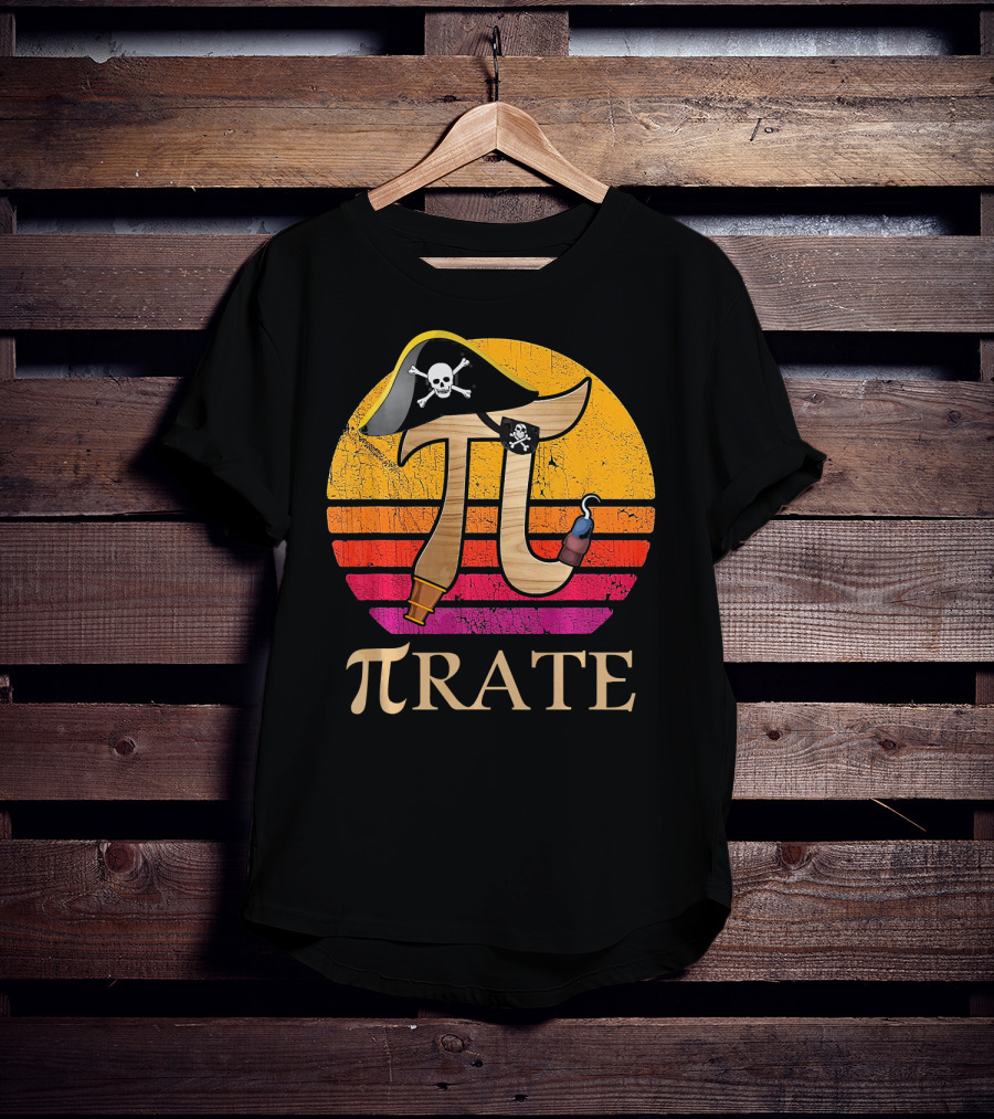 Pi Rate Sunset Buccaneer Emblem T-Shirt