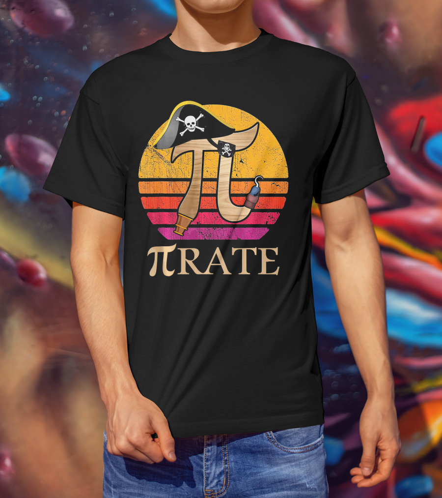Pi Rate Sunset Buccaneer Emblem T-Shirt