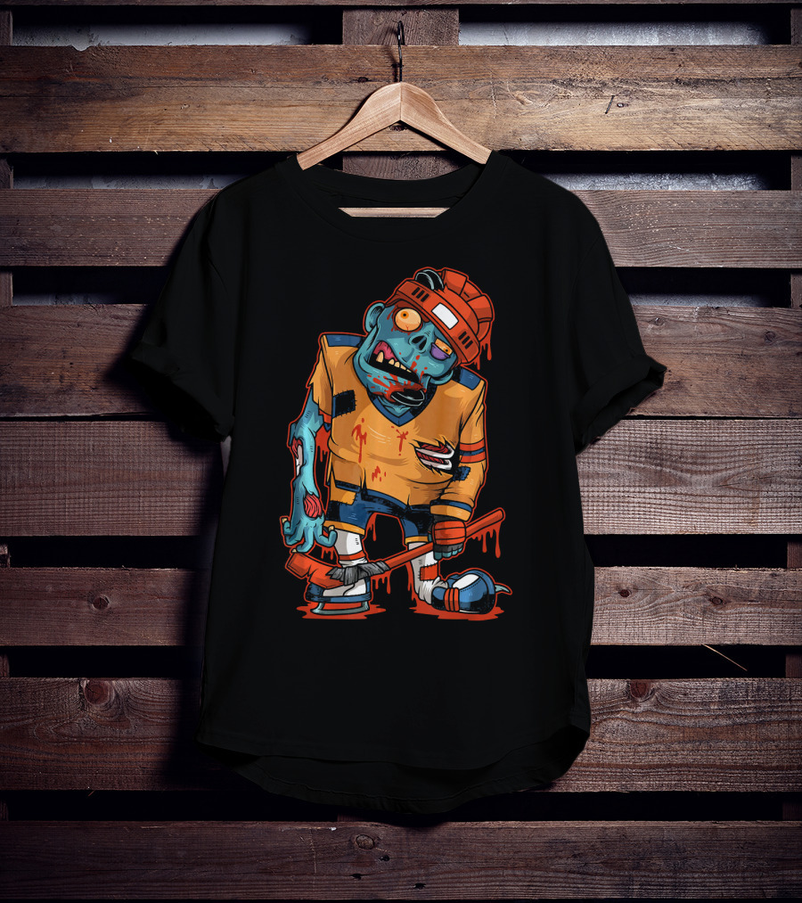 Zombie Ice Hockey Dripping Costume Halloween Trick T-Shirt