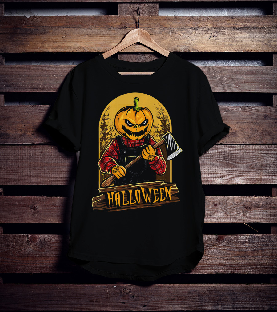 Halloween Horror Pumpkin Creepy Axe T-Shirt