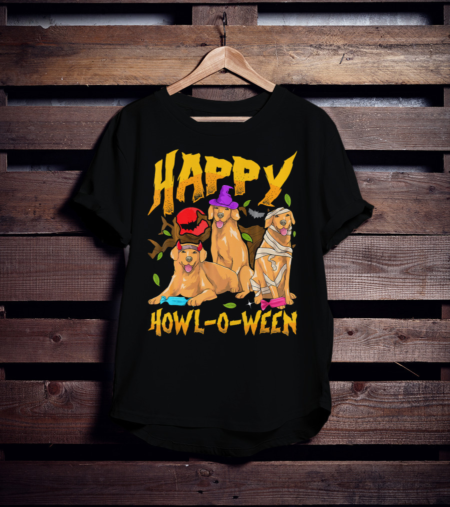 Happy Howl-O-Ween Halloween Golden Retriever T-Shirt