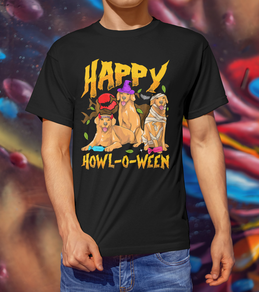 Happy Howl-O-Ween Halloween Golden Retriever T-Shirt