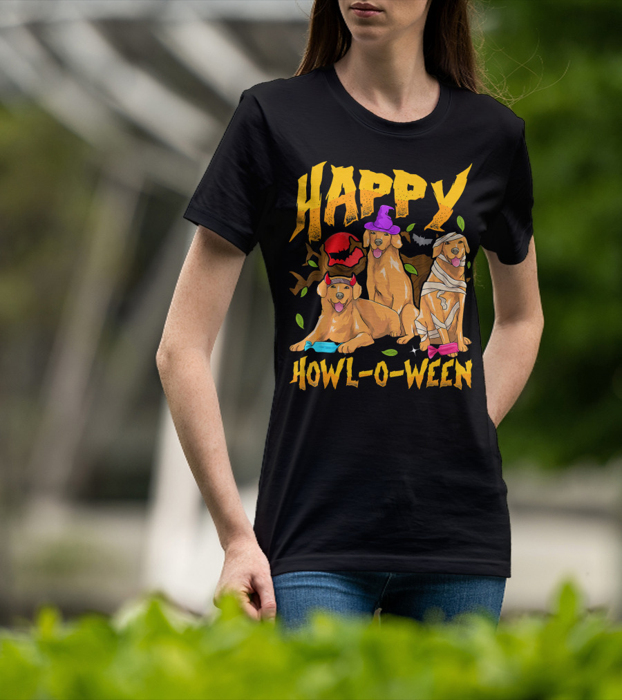 Happy Howl-O-Ween Halloween Golden Retriever T-Shirt