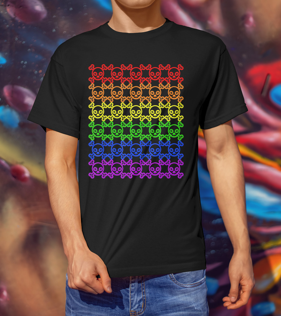 Rainbow Gay Pride Skull And Crossbones T-Shirt