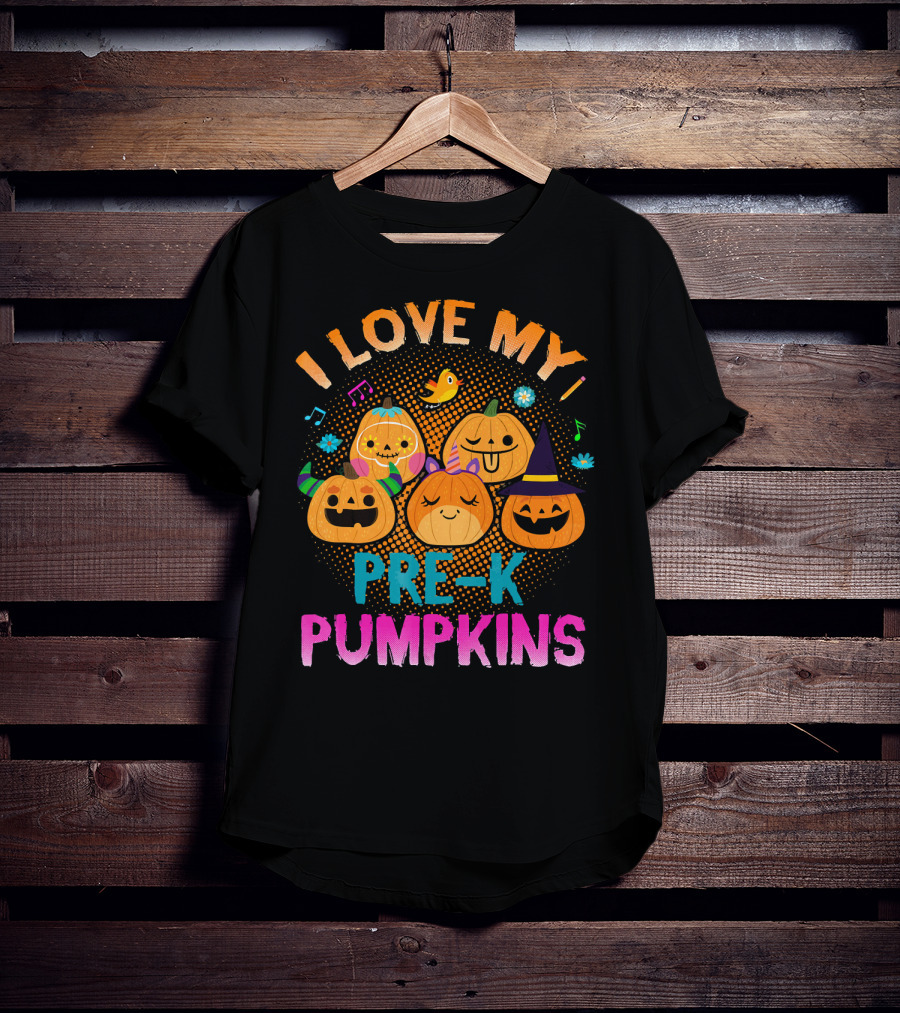 I Love My Pre K Pumpkins Halloween Jack-O-Lanterns With Music And Flowers T-Shirt