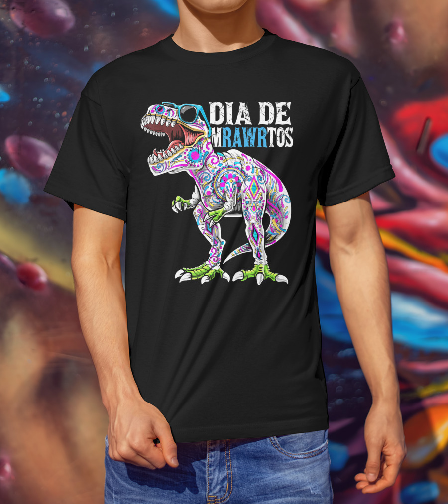 Dia De Mrawrtos Dinosaur Sugarskull T-Shirt