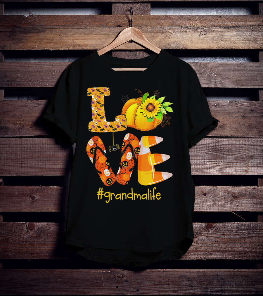 Love Halloween Pumpkin Sunflower #grandmalife T-Shirt