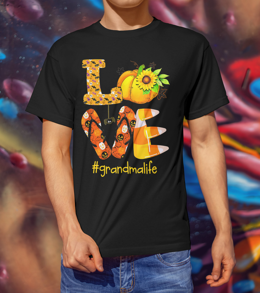 Love Halloween Pumpkin Sunflower #grandmalife T-Shirt