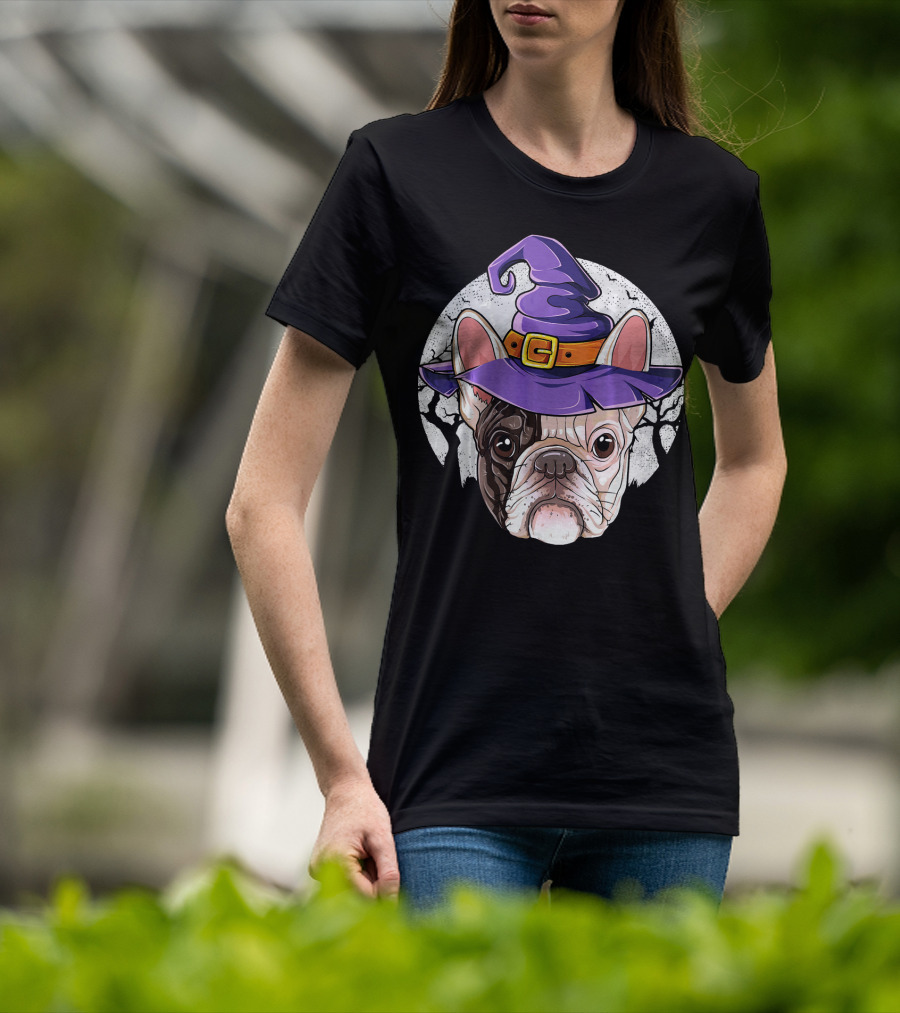 French Bulldog Halloween Witch Hat T-Shirt