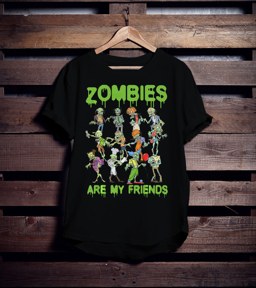 Funny Colorful Zombies Are My Friends Party Scene T-Shirt