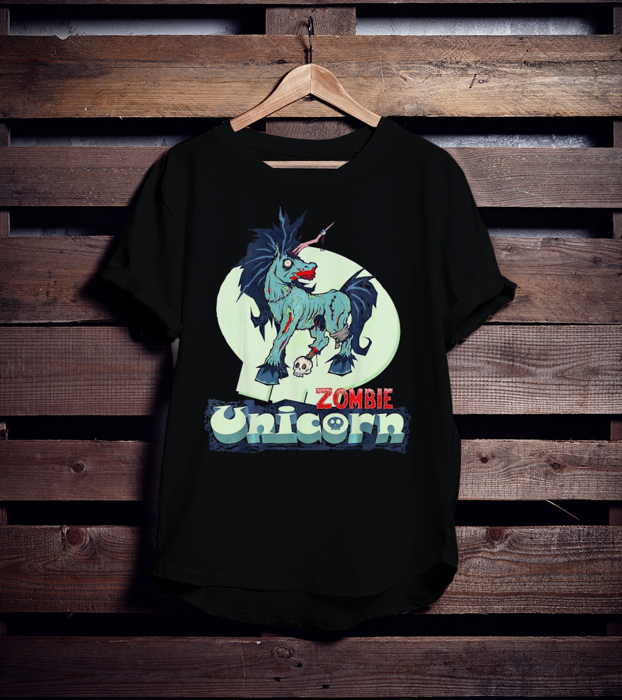 Zombie Unicorn With Skull And Blood Splatter T-Shirt