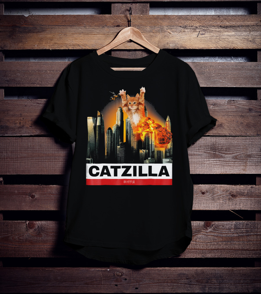 CATZILLA Funny Kitty Cat Over Cityscape Explosion T-Shirt