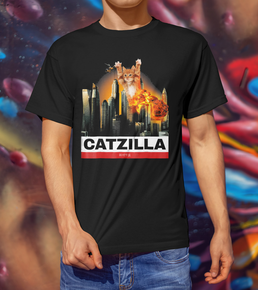 CATZILLA Funny Kitty Cat Over Cityscape Explosion T-Shirt