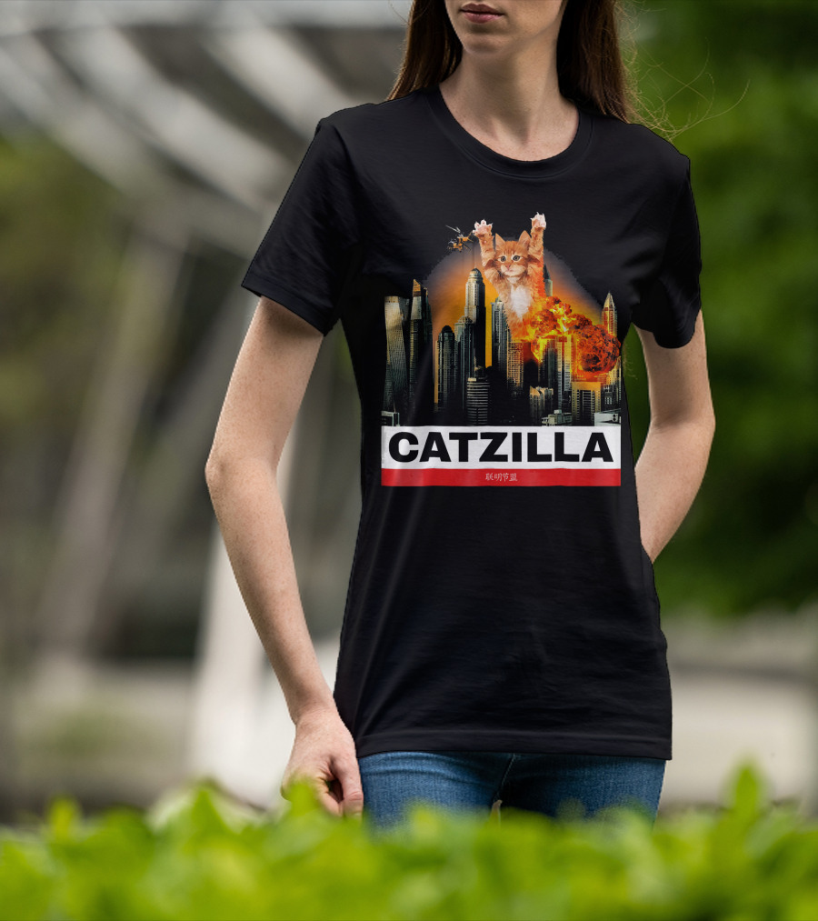 CATZILLA Funny Kitty Cat Over Cityscape Explosion T-Shirt