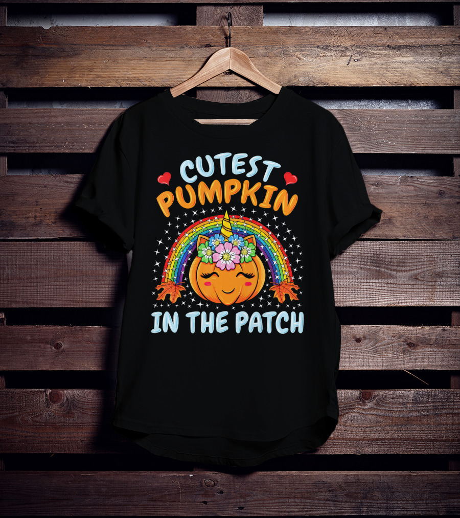 Cutest Pumpkin In The Patch Rainbow Unicorn Halloween T-Shirt