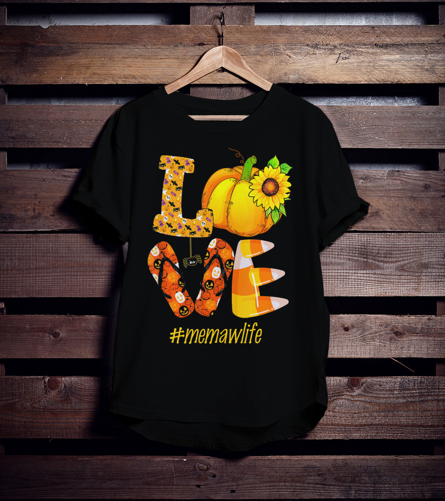 Love MeMaW Life Pumpkin Sunflower Halloween Candy Corn T-Shirt