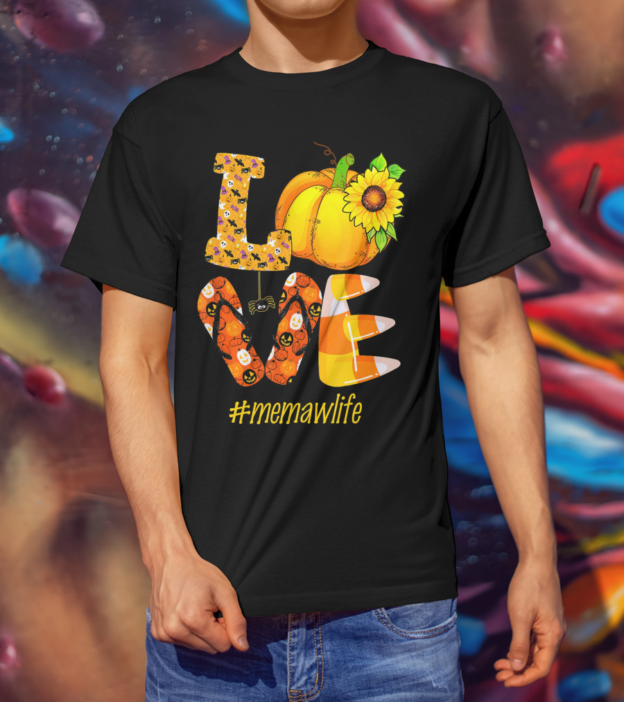 Love MeMaW Life Pumpkin Sunflower Halloween Candy Corn T-Shirt