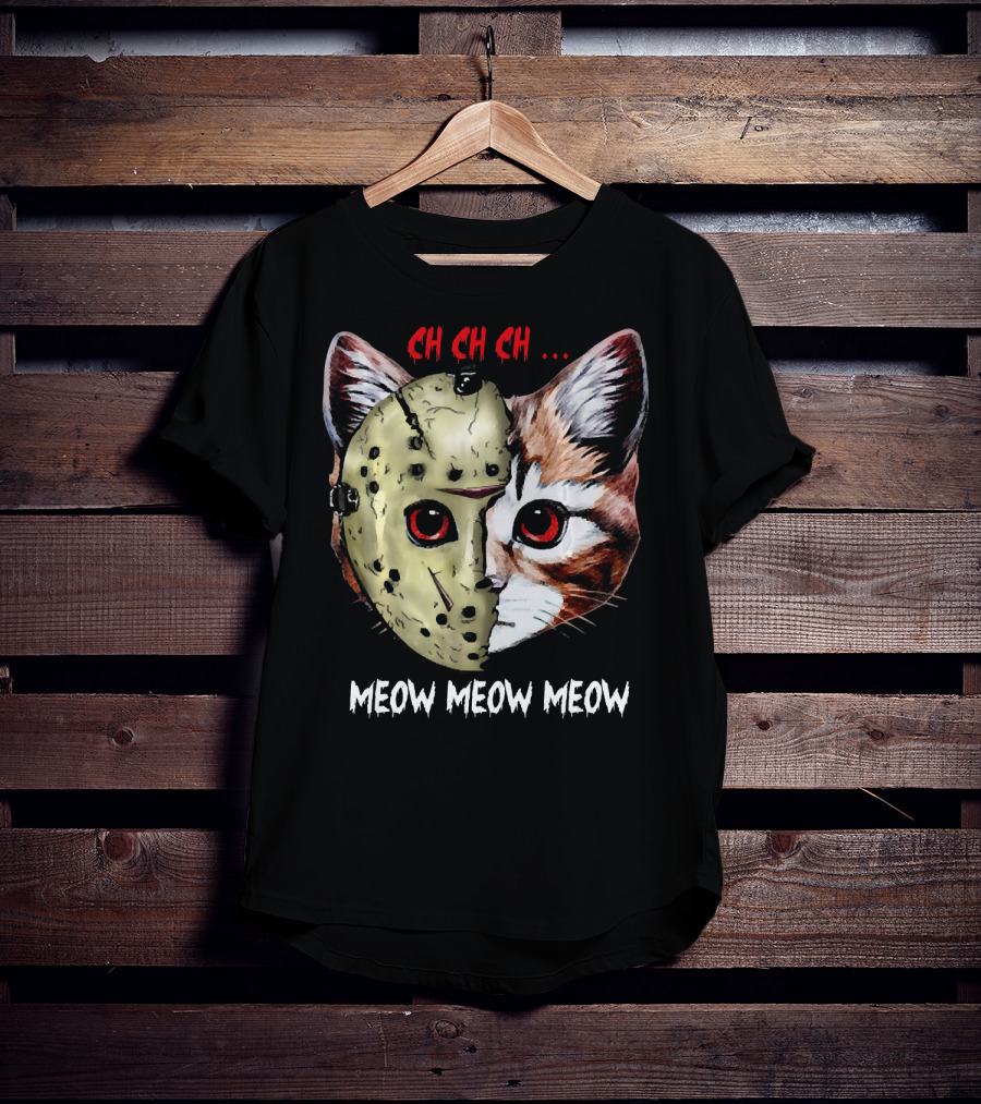 Ch Ch Ch Meow Meow Meow Jason Mask Cat Hybrid T-Shirt