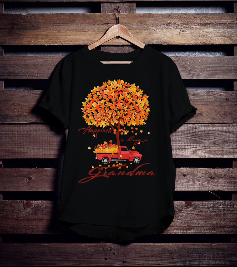 Happiness Is Being A Grandma Autumn Tree With Pumpkins Truck T-Shirt