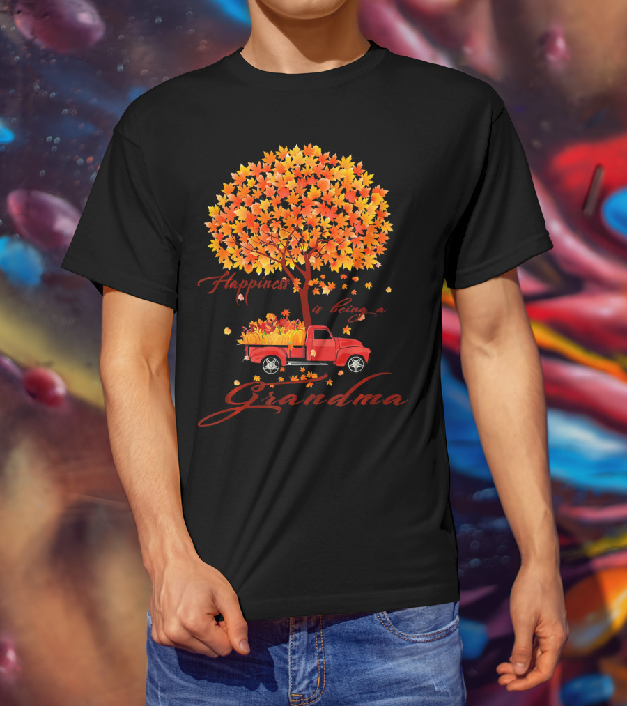 Happiness Is Being A Grandma Autumn Tree With Pumpkins Truck T-Shirt