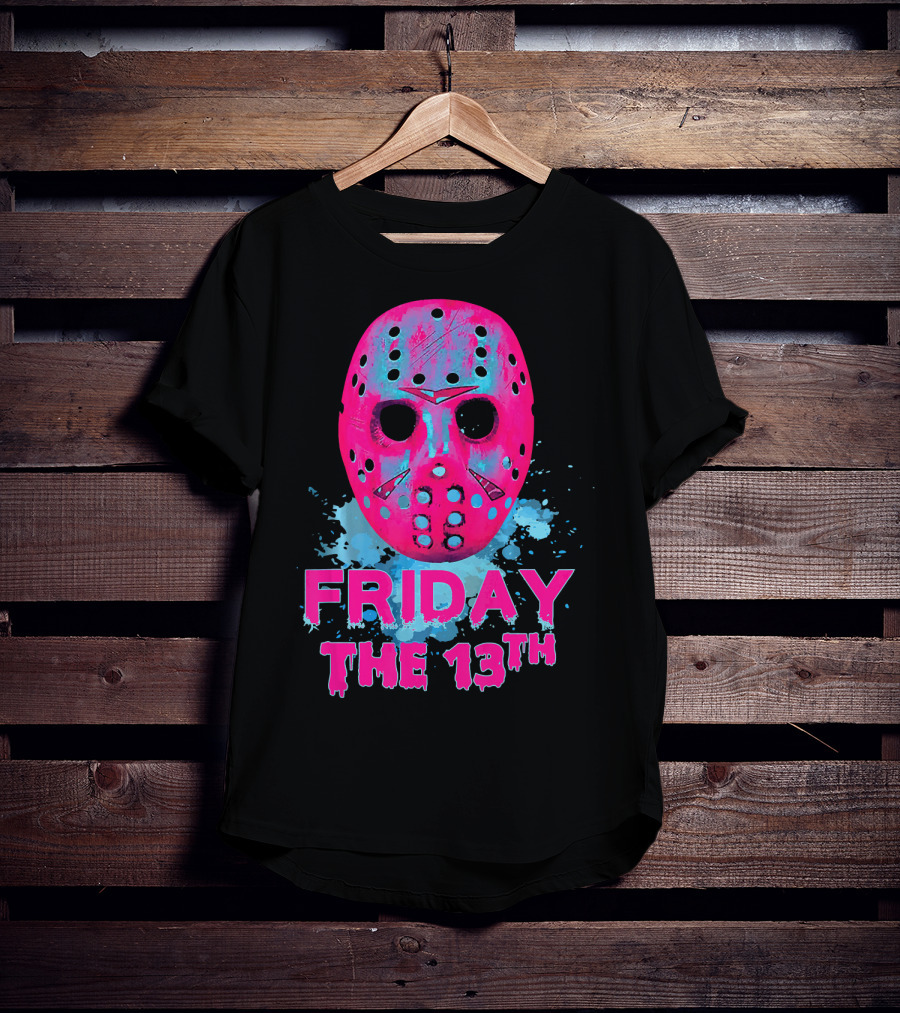 Friday The 13th Pink Neon Hockey Mask Horror T-Shirt